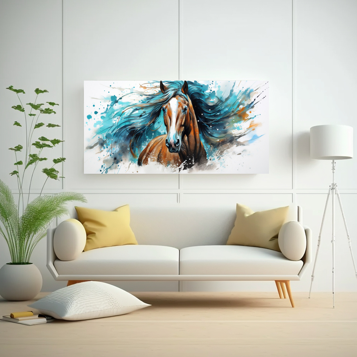pintura-de-clydesdale-horse-en-acuarelas-y-colores-turquesa-1