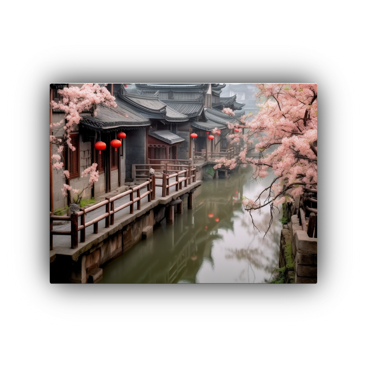 pintura-de-decoraci-n-para-comedor-puente-en-jiangnan-ancient-town-con-pera-y-agua-