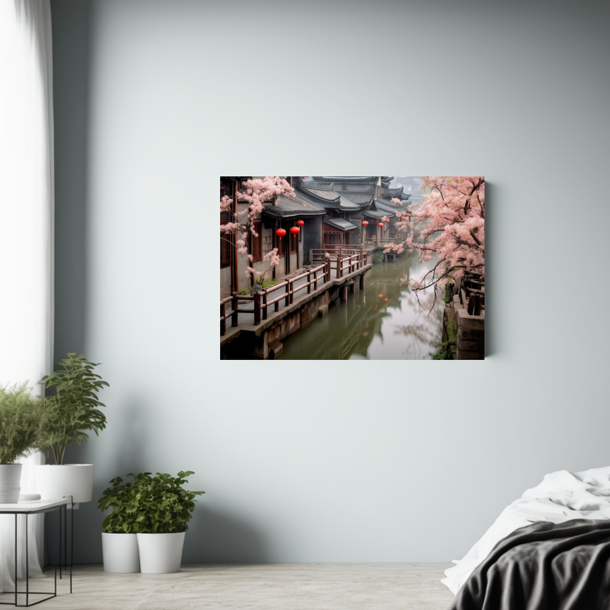 pintura-de-decoraci-n-para-comedor-puente-en-jiangnan-ancient-town-con-pera-y-agua-1-1