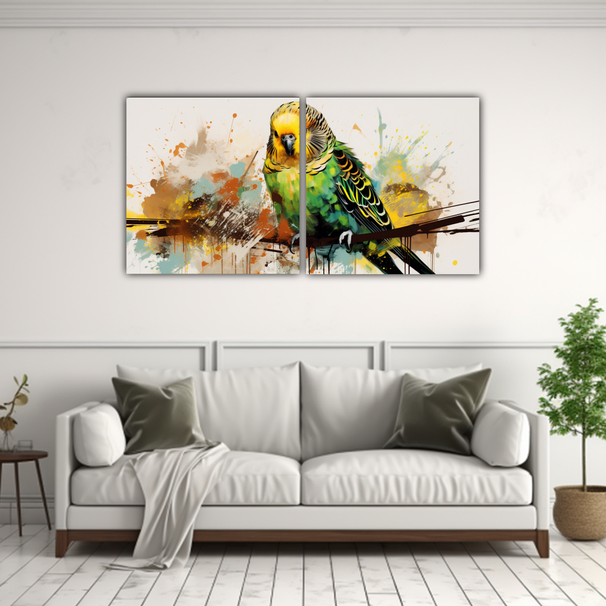 pintura-de-loro-australiano-en-tonos-marr-n-y-verde-neo-pop-art-en-lienzo-1