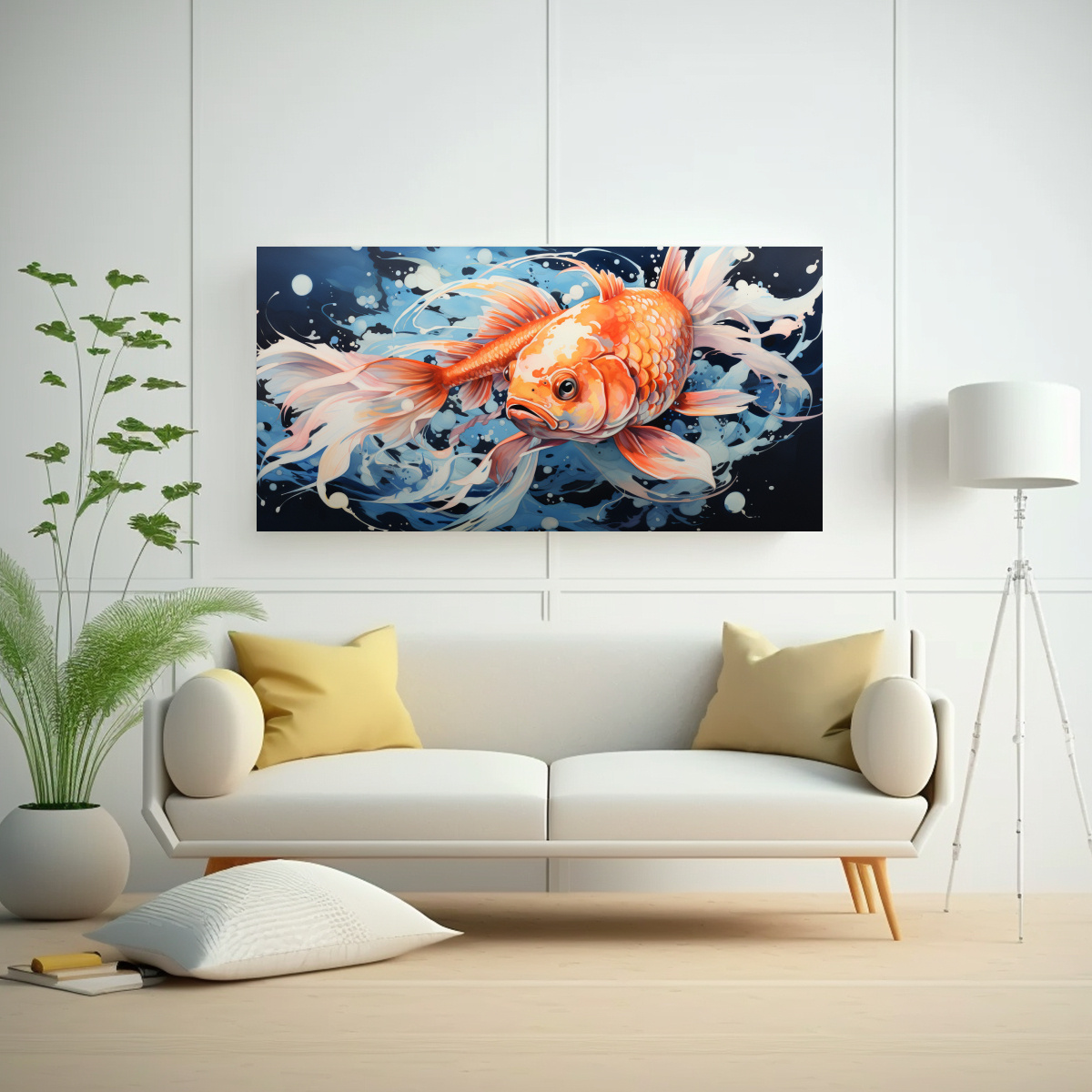 pintura-de-pared-koi-fish-en-colores-lechoso-y-pavoreal-neo-pop-art-1