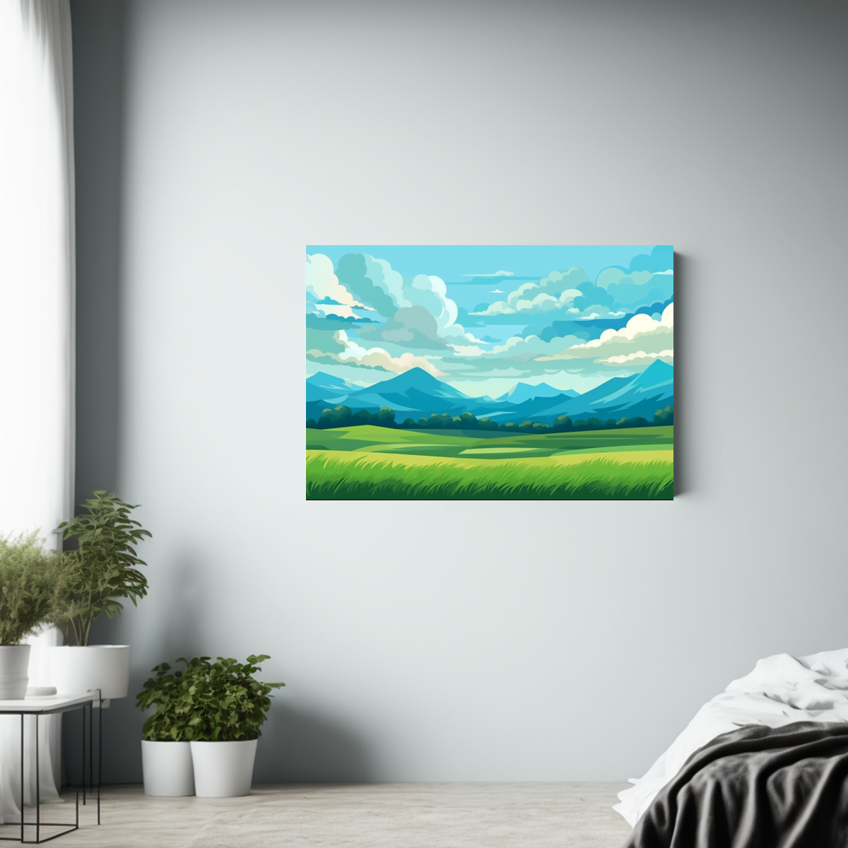 pintura-de-pared-tem-tica-movimiento-cielo-azul-con-nubes-monta-as-verdes-1