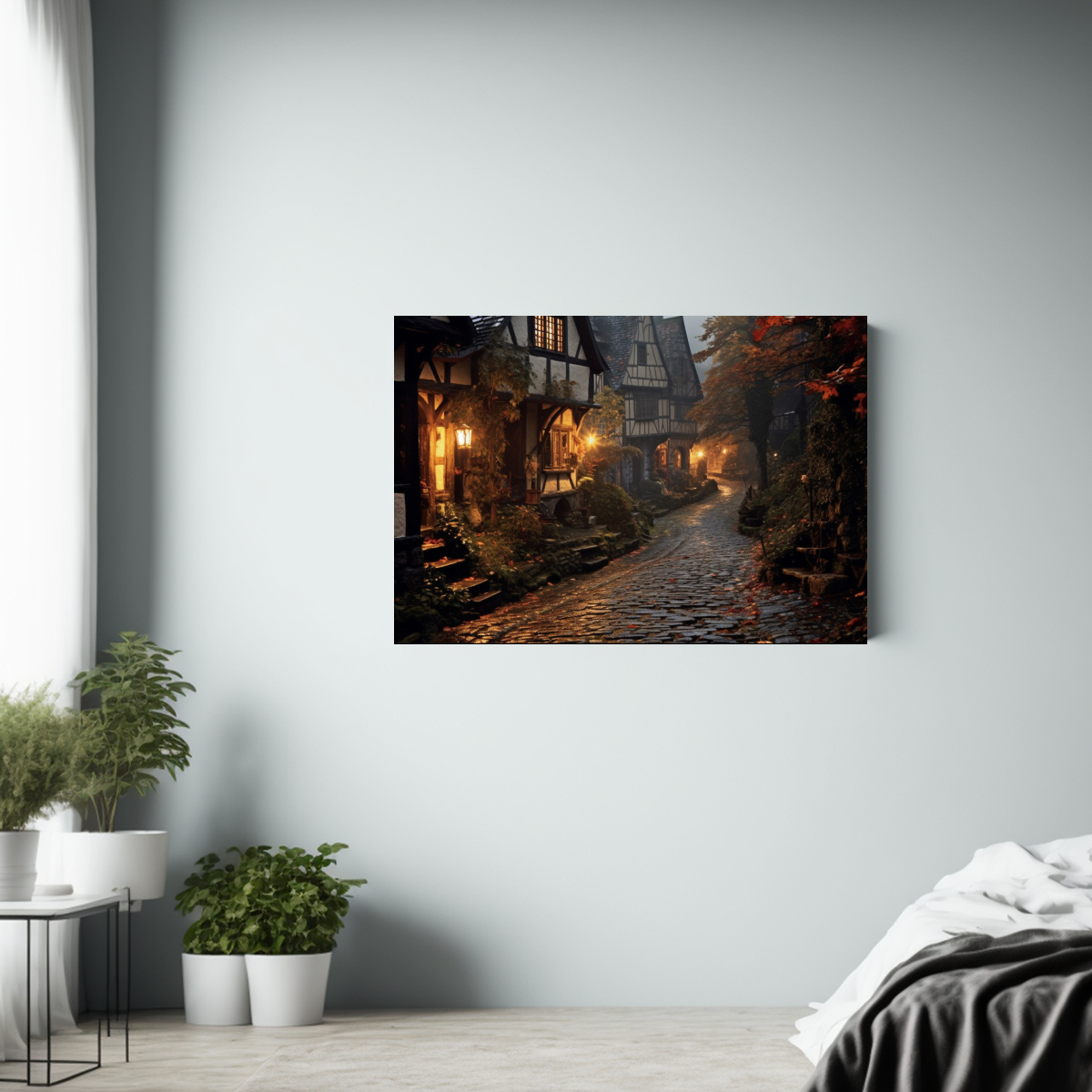 pintura-de-tela-en-bastidor-creativa-de-la-calle-estrecha-medieval-de-samhain-1