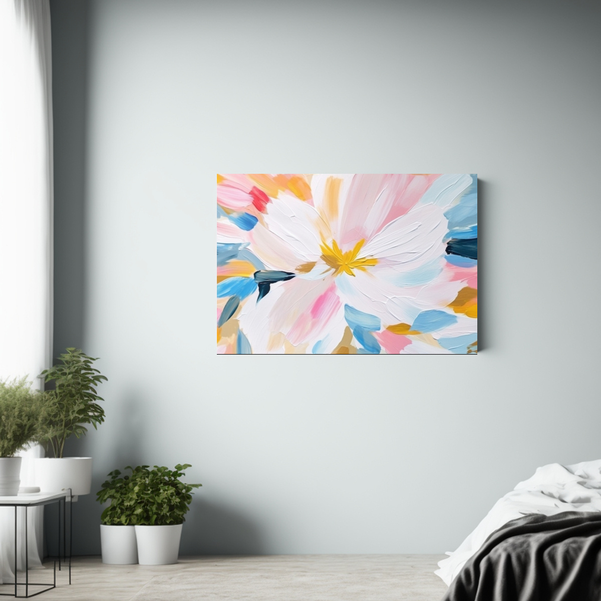 pintura-decorativa-moderna-forma-floral-con-fondo-blanco-y-pinceladas-de-leo-boho-1