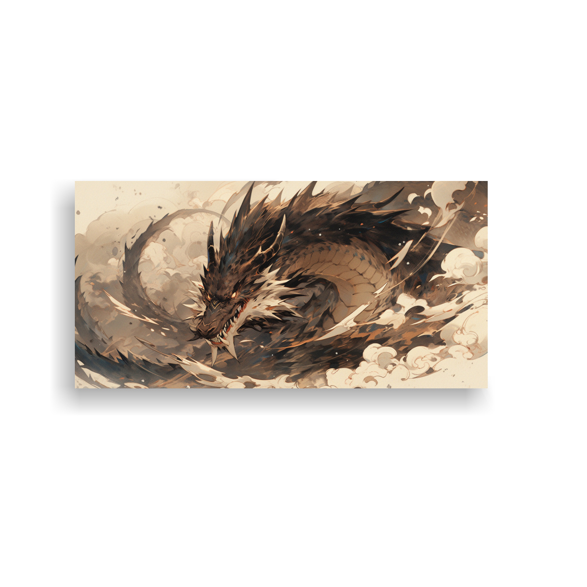 Pintura En Bastidor: Dragón Acuarela Y Marrón Neonoir Intrincado