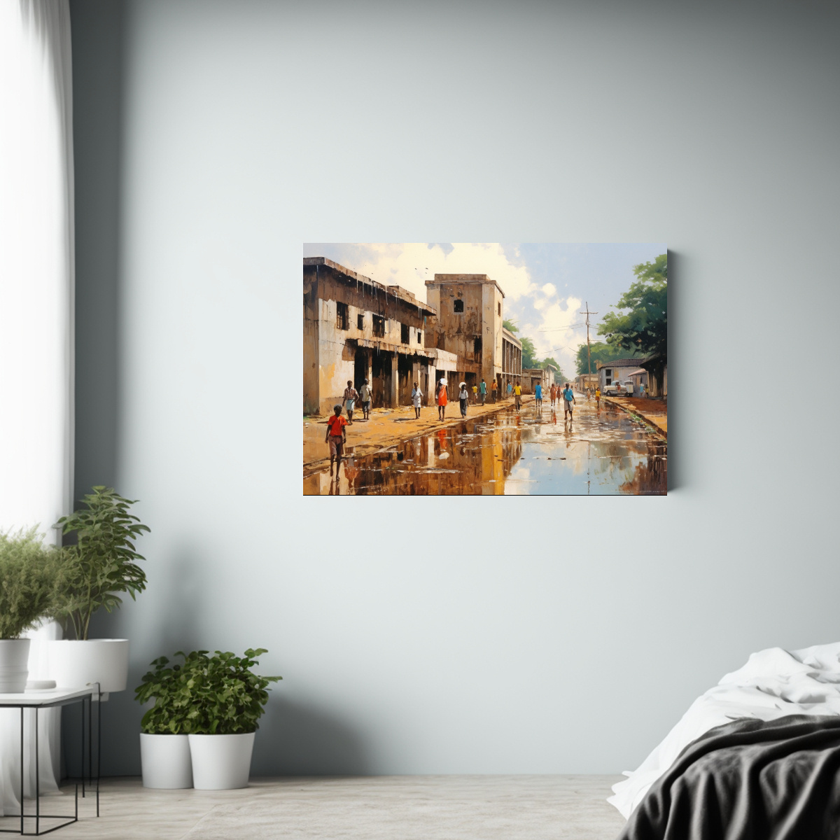 pintura-en-bastidor-impresa-creatividad-1960-escena-urbana-de-ghana-tras-la-lluvia-1