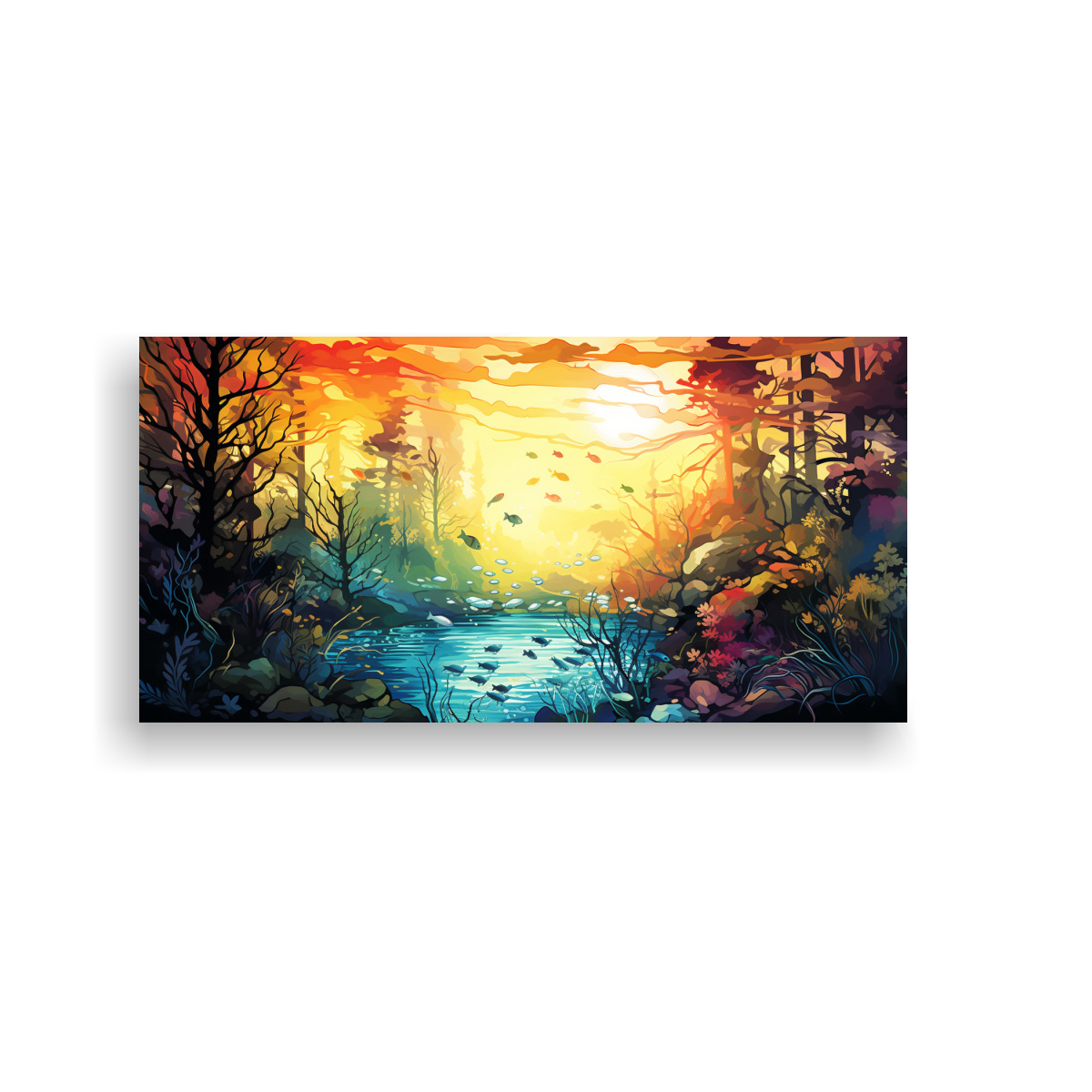 pintura-en-bastidor-vida-marina-en-bosque-y-colores-soleados-pop-art-neo-