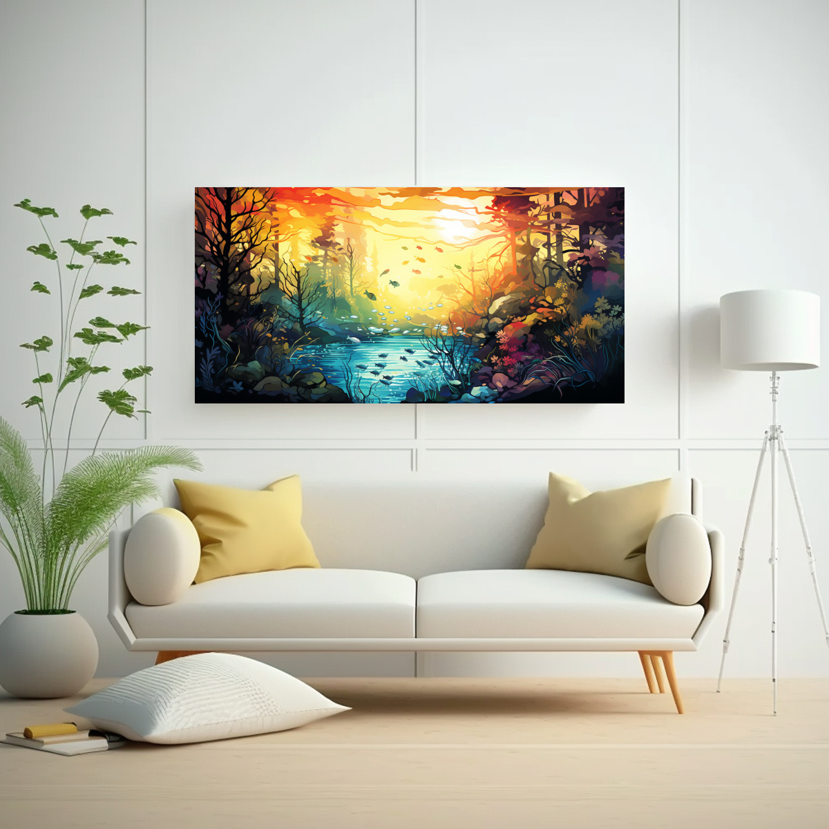 pintura-en-bastidor-vida-marina-en-bosque-y-colores-soleados-pop-art-neo-1-1