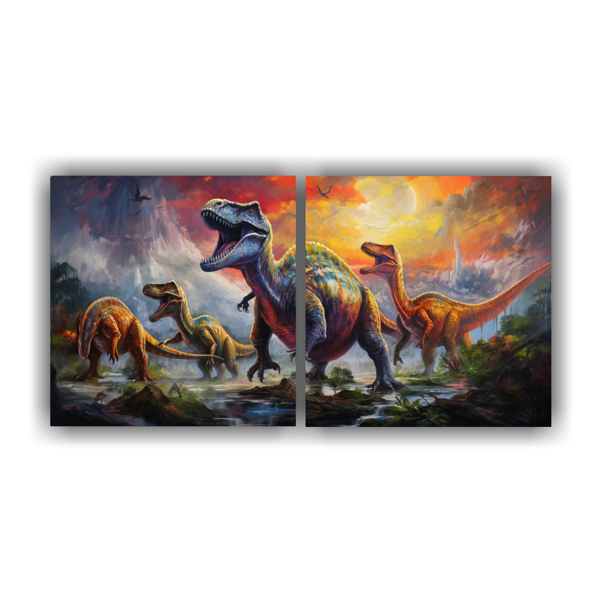 pintura-equilibrio-legendario-dinosaurios-estilo-estilo-leo-colorido