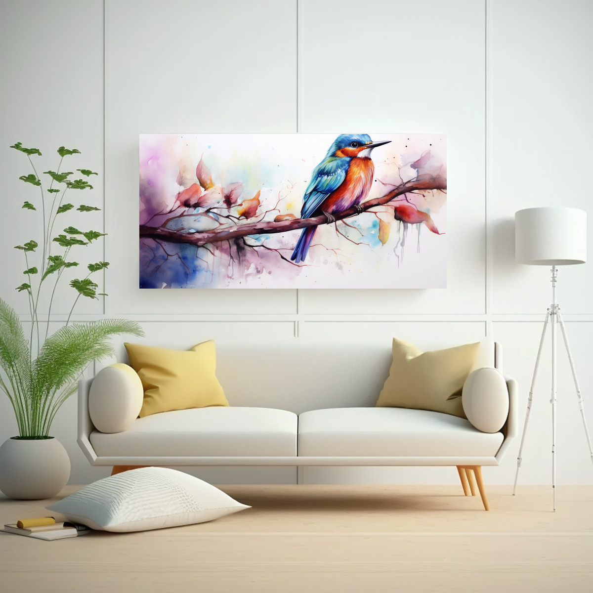 pintura-moderna-de-lienzo-original-aves-de-colores-estilo-acuarelas-1
