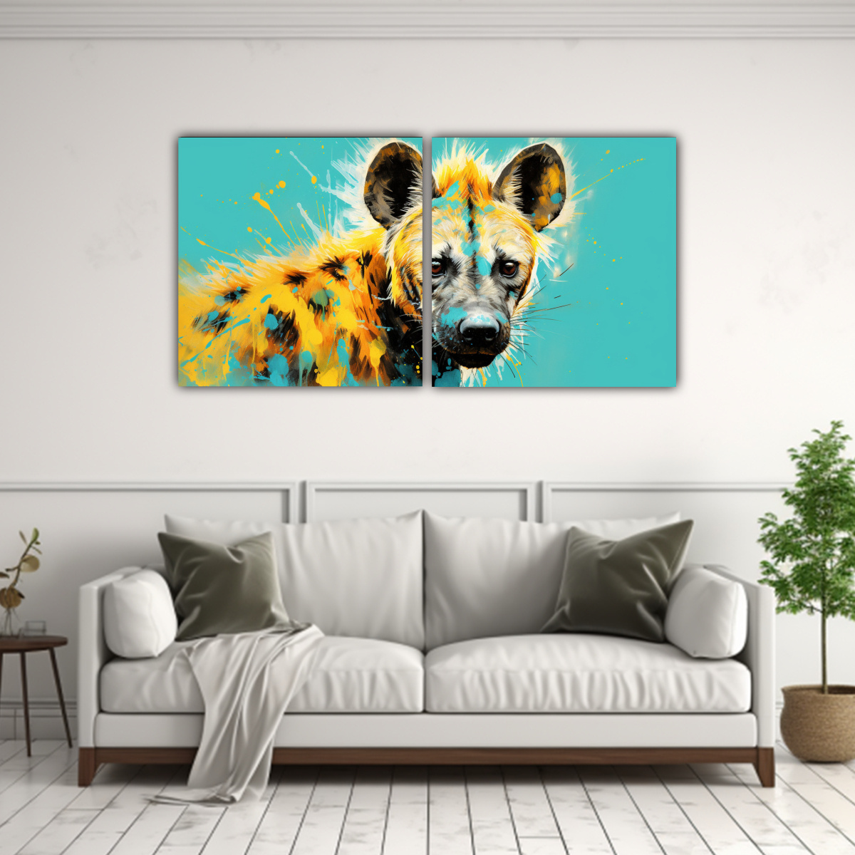 pintura-mural-de-hiena-en-colores-turquesa-y-dorado-estilo-neo-pop-arte-1