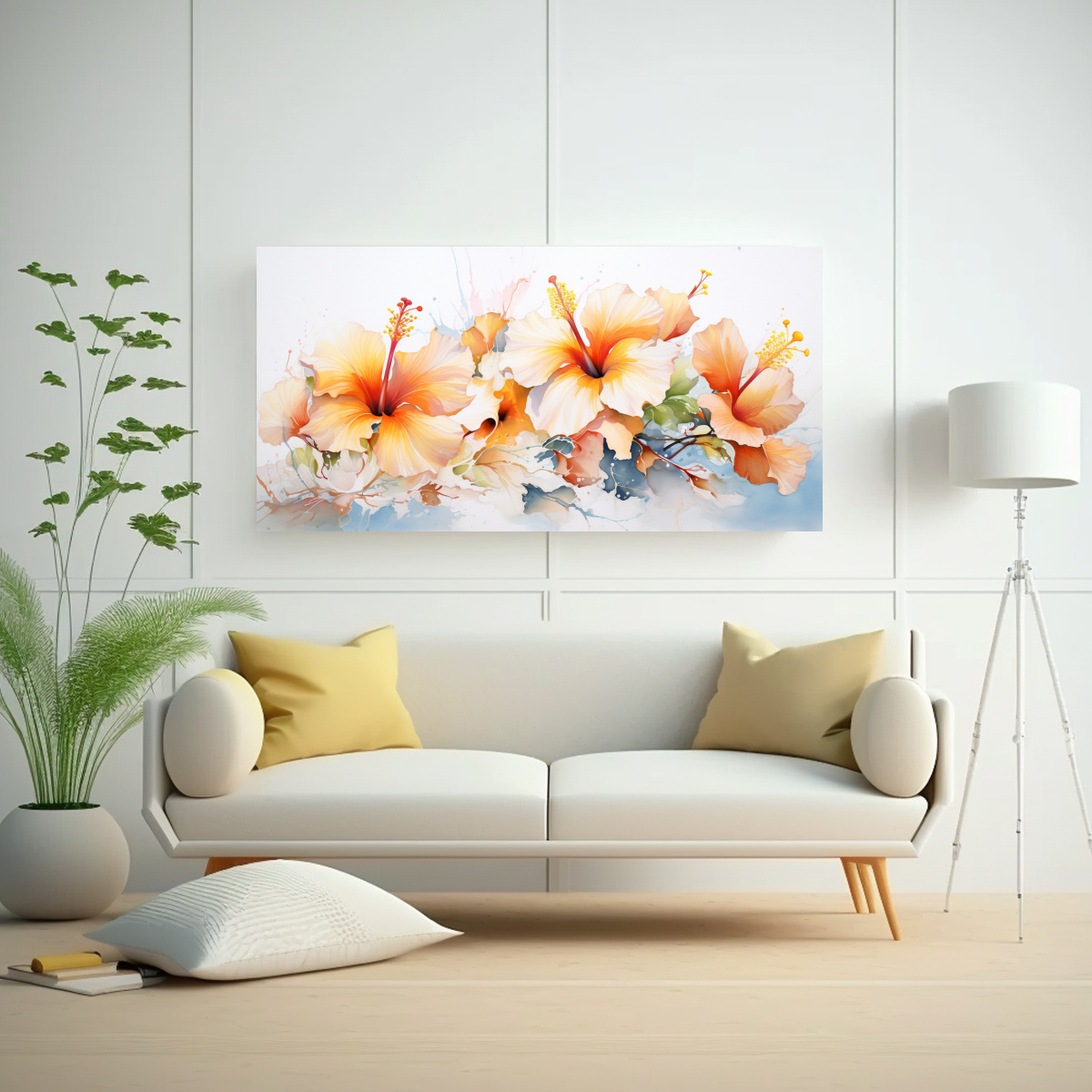 pinturas-abstractas-de-hibiscos-blancos-y-naranjas-en-canva-1