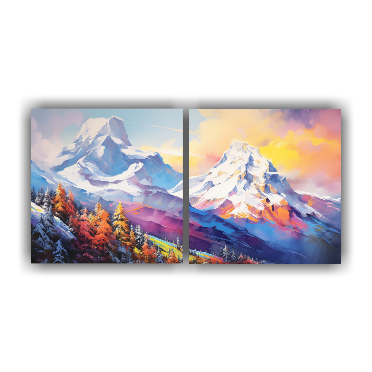 pinturas-abstractas-de-monta-as-nevadas-con-arco-ris-y-colores-naranja