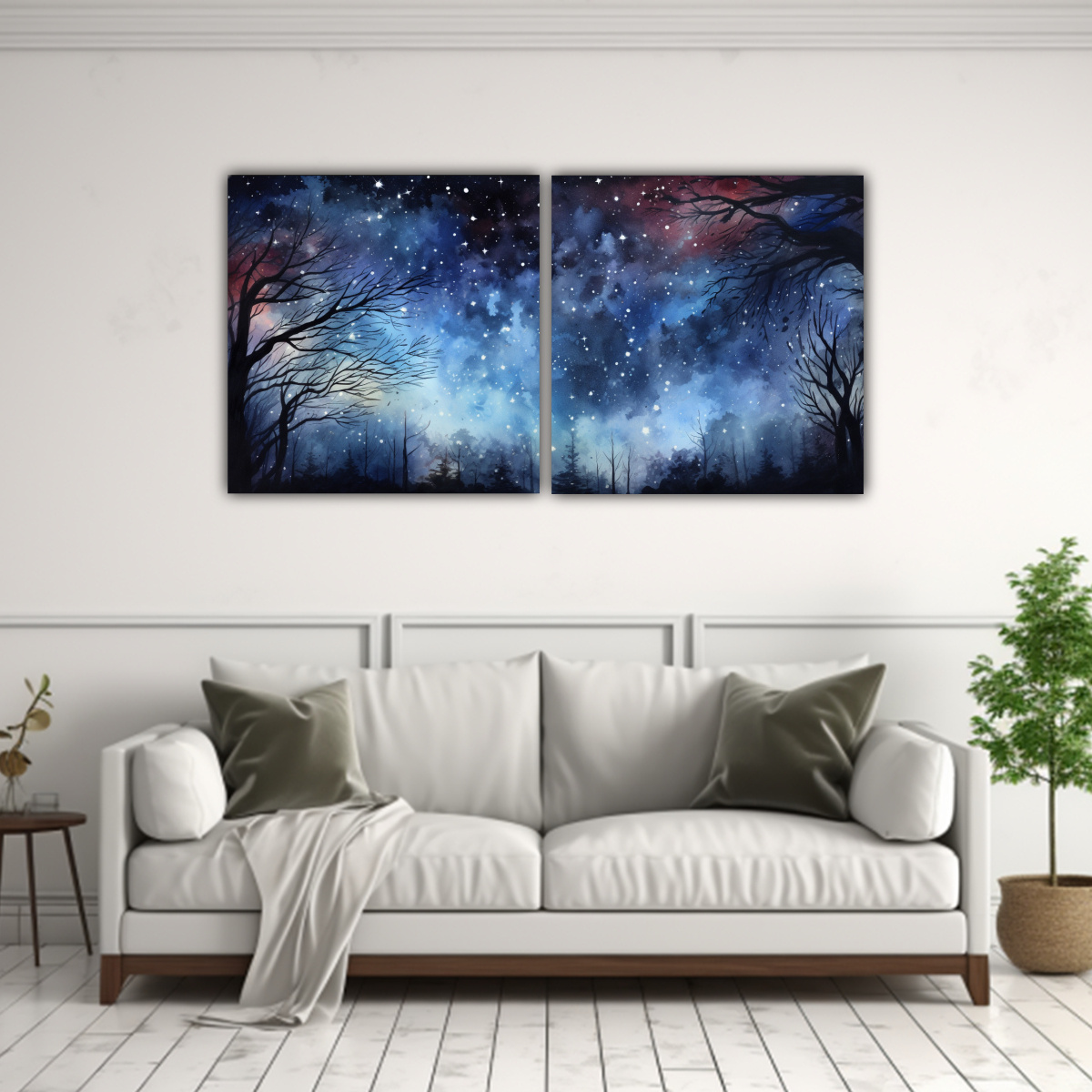 pinturas-abstractas-de-noche-estrellada-y-acuarela-en-dos-telas-1