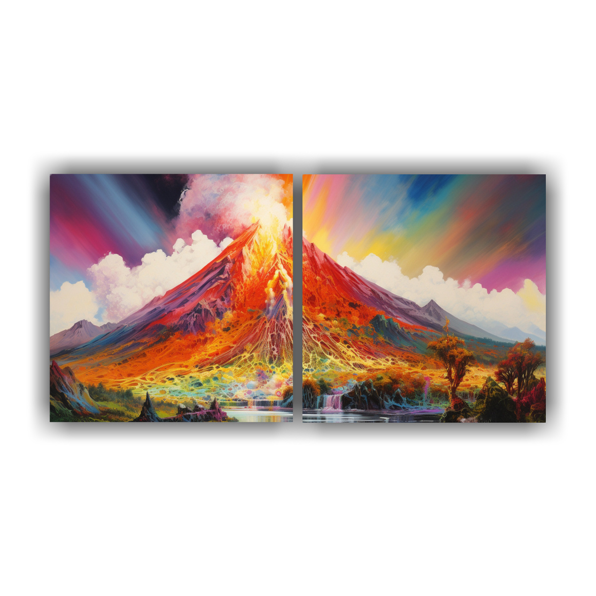 pinturas-abstractas-juveniles-de-un-volc-n-con-colores-arco-ris-y-naranja