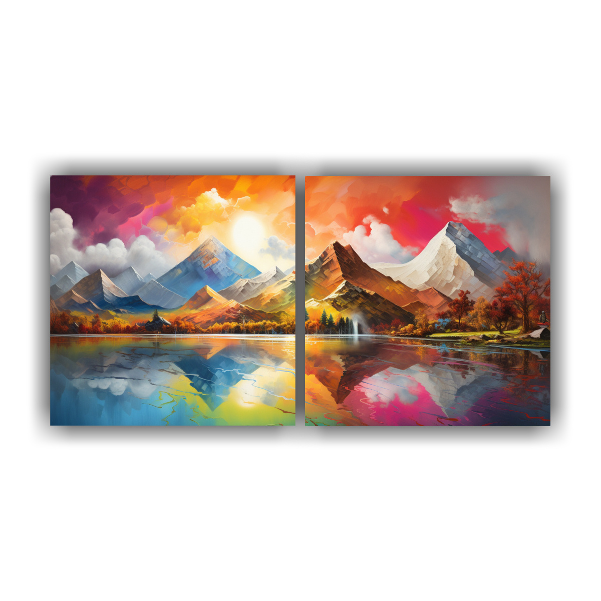 pinturas-abstractas-para-cuarto-con-paisaje-de-monta-as-y-arco-ris-en-colores-rojo-