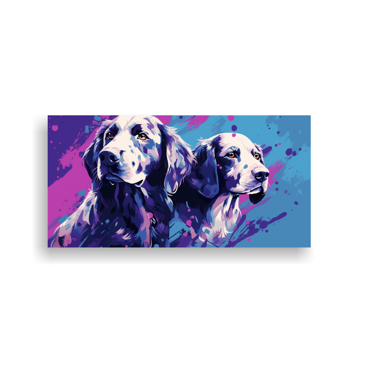 pinturas-acuarela-fine-art-para-sala-setters-en-morado-y-turquesa-neo-pop-art