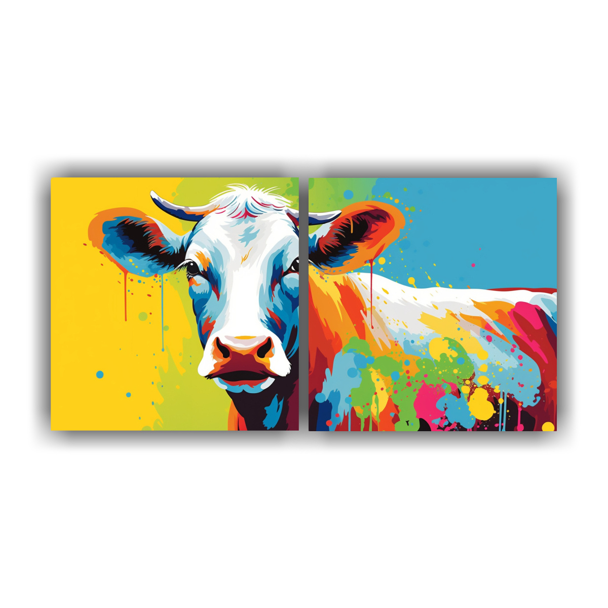 pinturas-de-arte-pop-neo-de-una-vaca-hereford-en-arco-ris-y-colores-amarillos