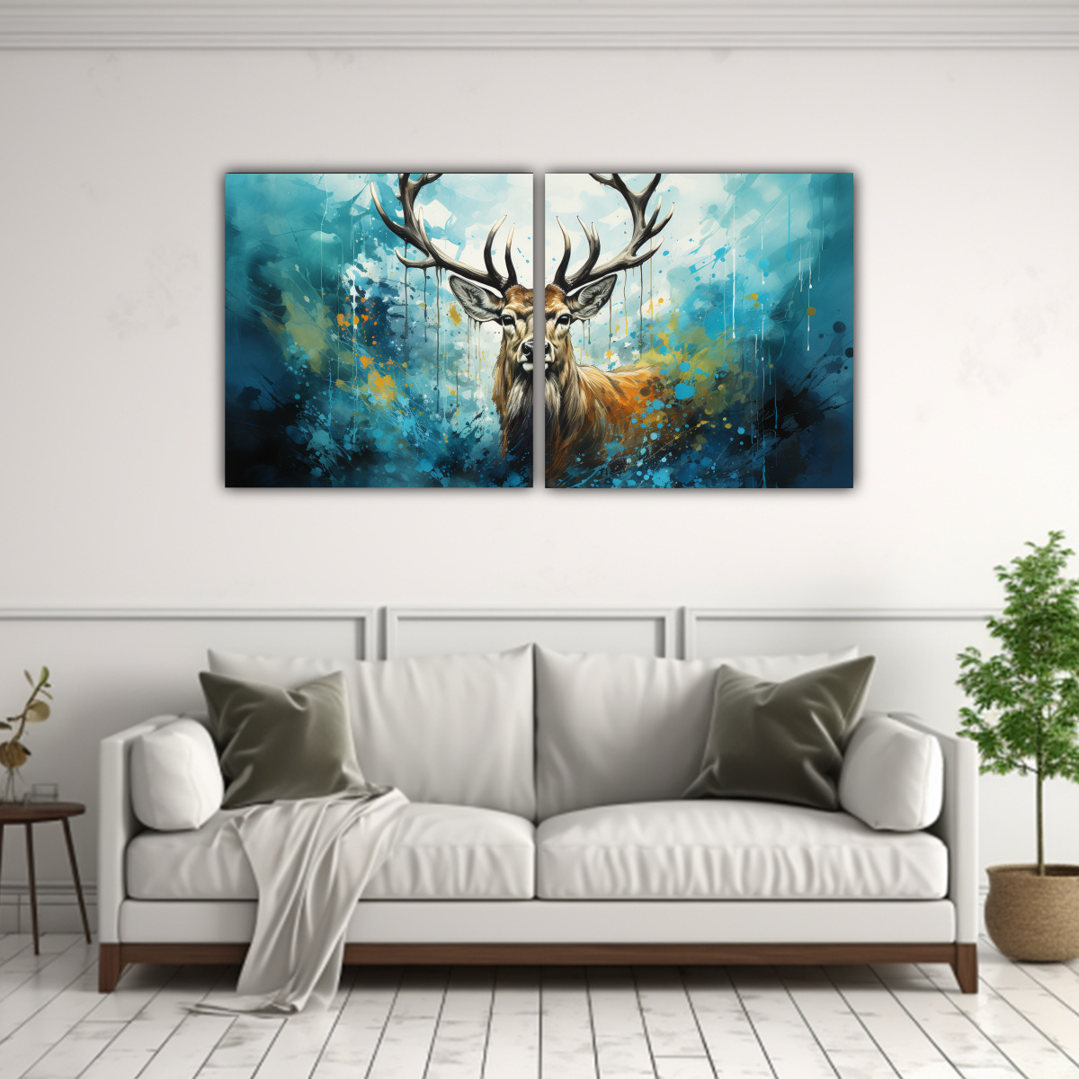 pinturas-de-arte-pop-neo-en-lienzo-con-ciervo-en-colores-azul-cer-leo-y-carb-n-1