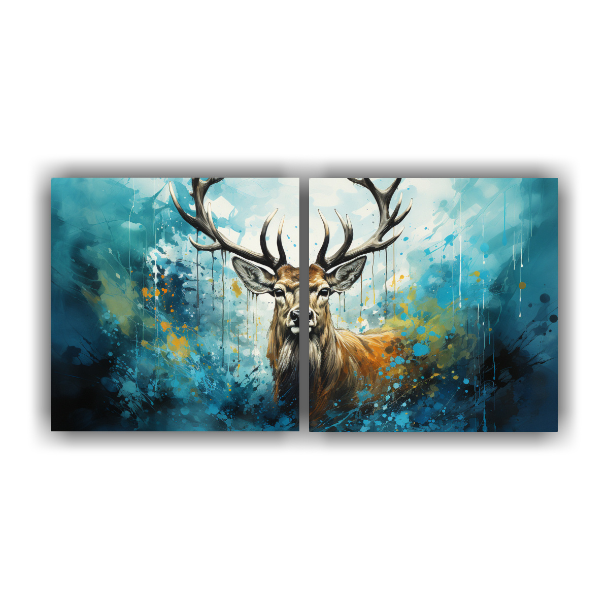 pinturas-de-arte-pop-neo-en-lienzo-con-ciervo-en-colores-azul-cer-leo-y-carb-n