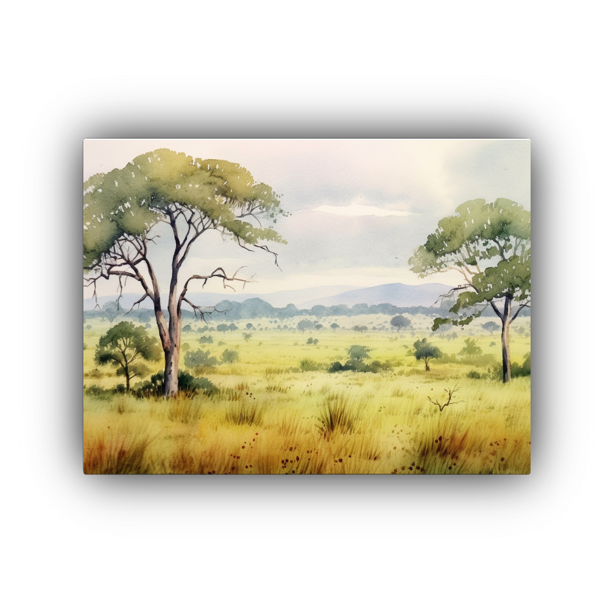 pinturas-de-decoraci-n-de-paisajes-acuarela-de-la-sabana-verde-con-menos-rboles-