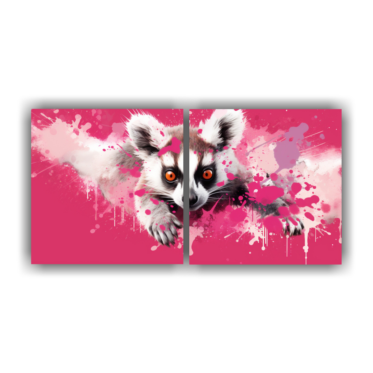 pinturas-de-pared-lemur-en-colores-rub-y-blush-estilo-neo-pop-art