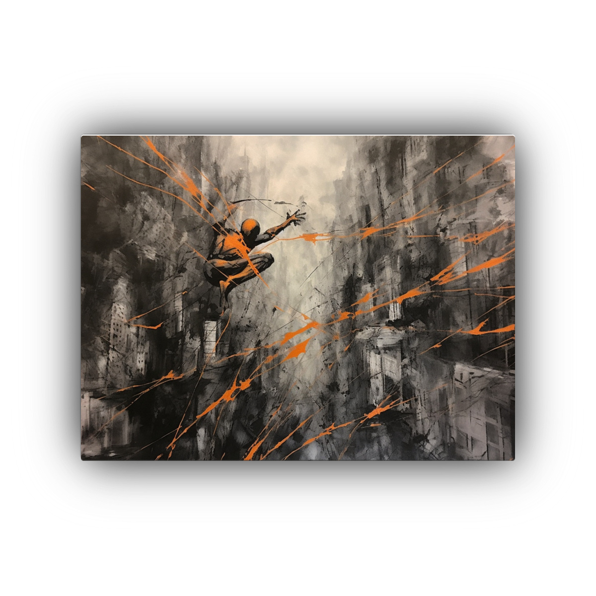 pinturas-decorativas-de-arte-vanguardia-armon-a-spiderman-en-la-ciudad-estilo-negro-y-naranja-