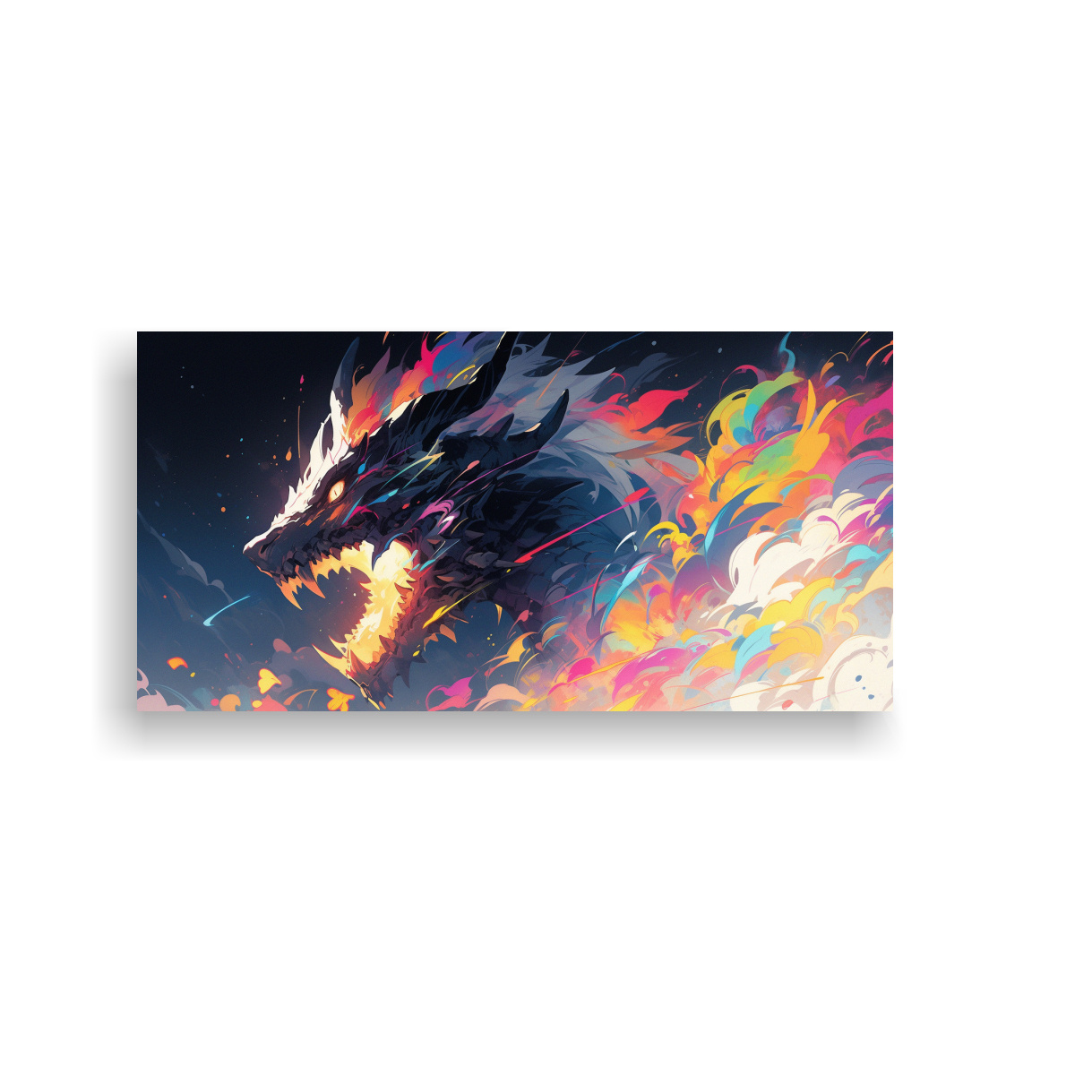 Pinturas Decorativas De Dragón En Colores Arcoíris Con Atmósfera Neonoir.