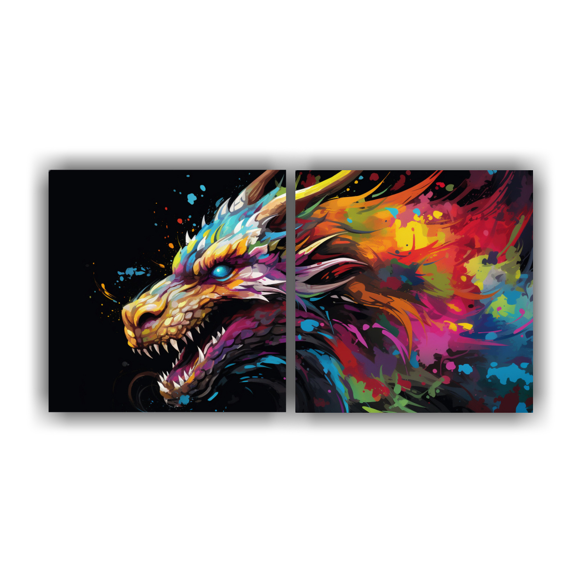 Pinturas Decorativas De Dragón En Colores Arcoíris Y Marrón, Atmósfera Neonoir