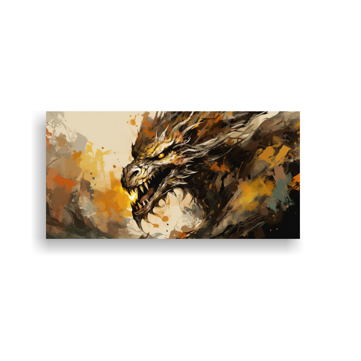 Pinturas Decorativas De Dragón En Tonos Marrón Y Amarillo, Estilo Neonoir.