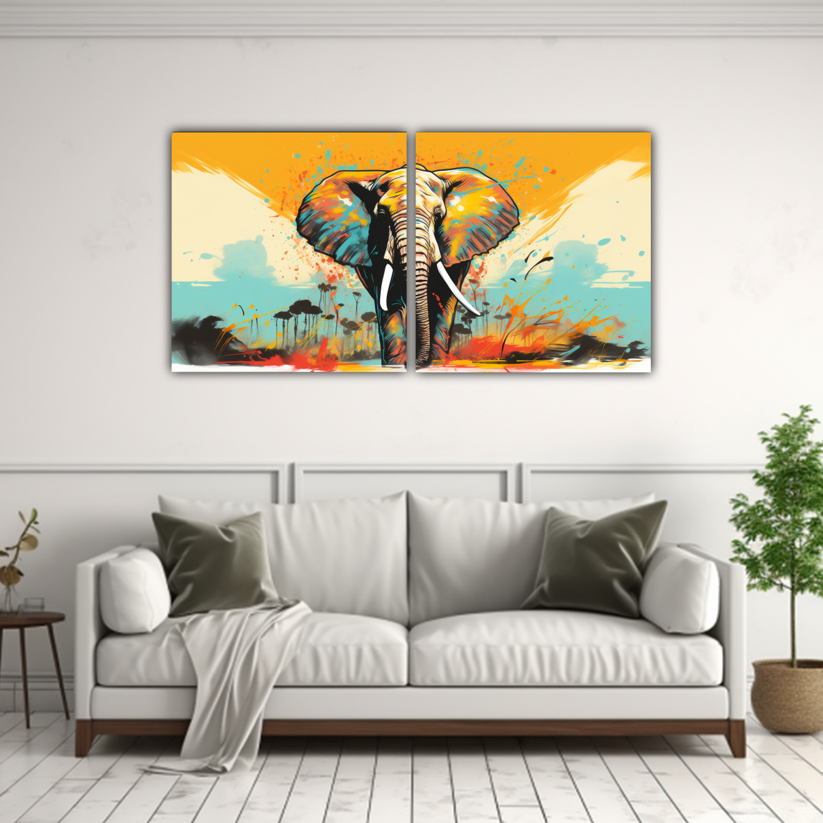 pinturas-decorativas-de-elefante-africano-en-tonos-pasteles-y-amarillos-neo-pop-1