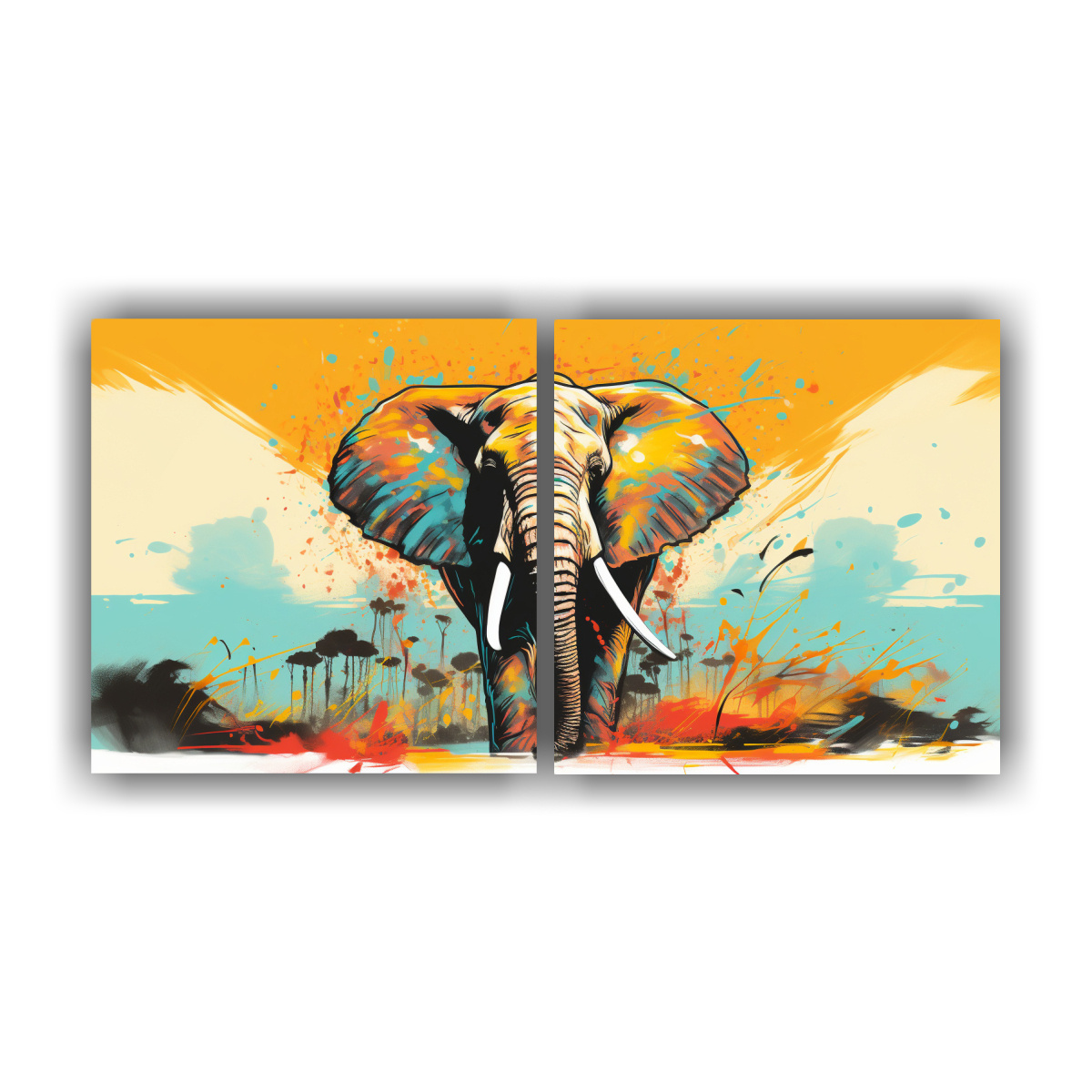 pinturas-decorativas-de-elefante-africano-en-tonos-pasteles-y-amarillos-neo-pop