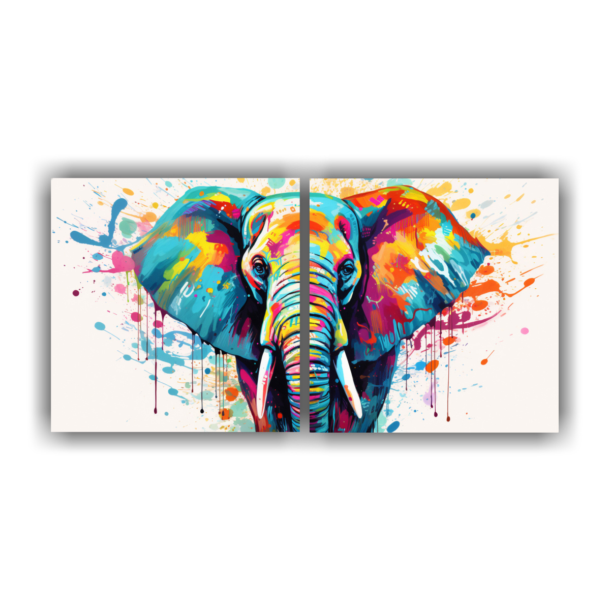 pinturas-decorativas-de-elefante-en-sabana-arco-ris-y-turquesa