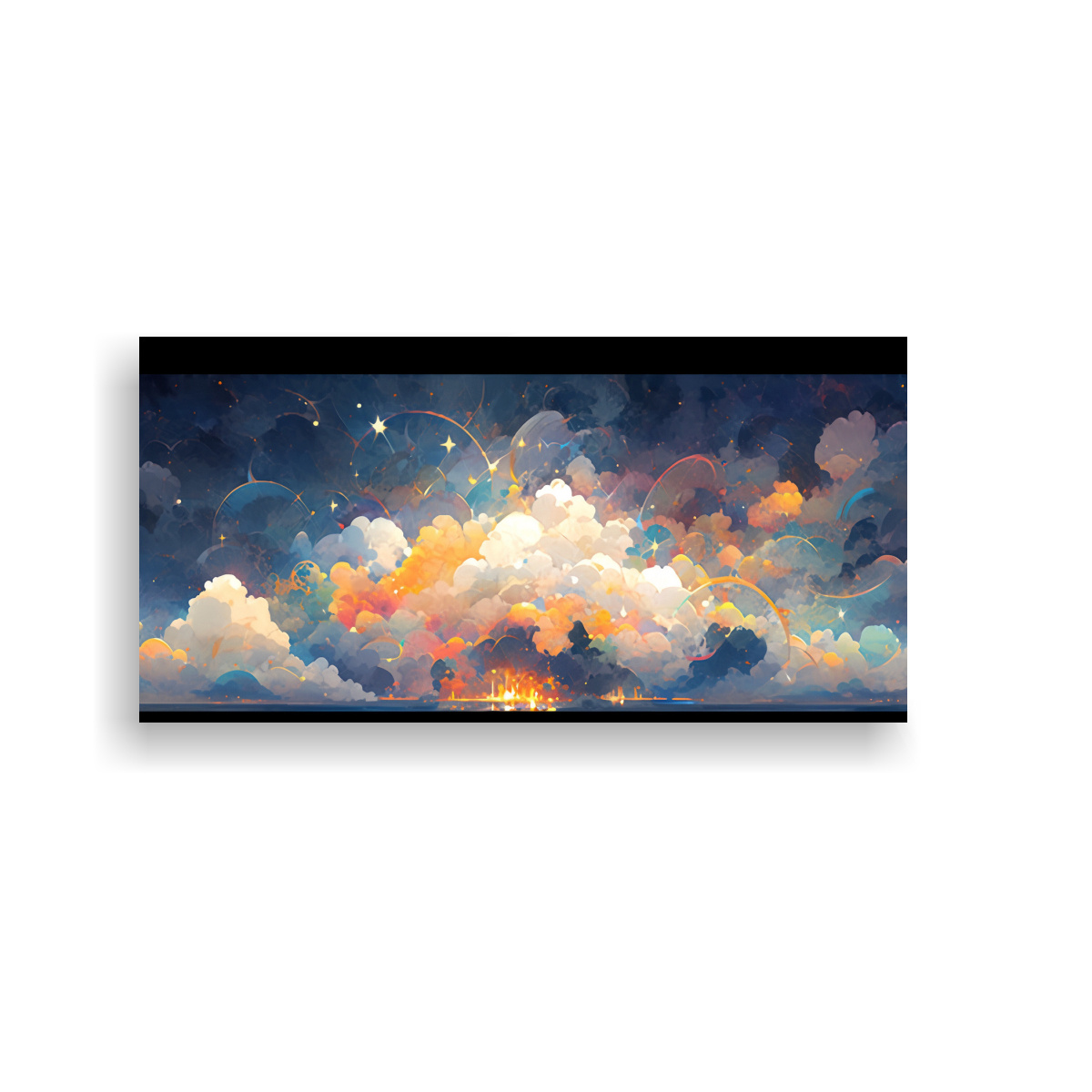 Pinturas Decorativas De Impacto Visual: Noche Estrellada Con Arcoíris Y Colores Dorados