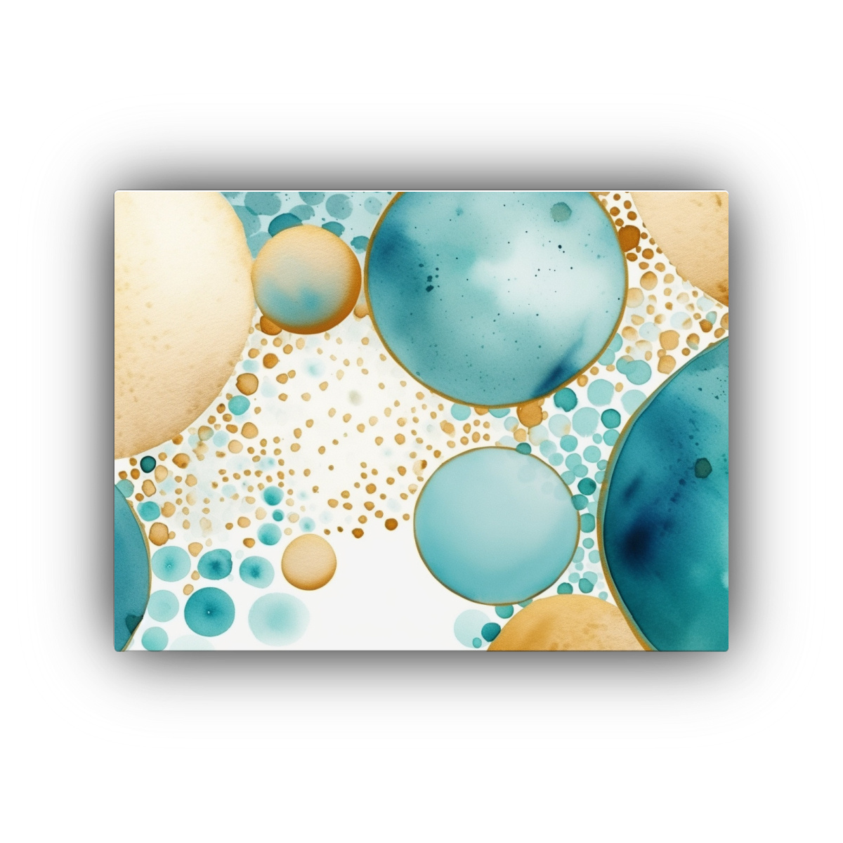 Pinturas Decorativas De Lienzo Con Manchas De Diferentes Formas Y Colores Aquamarina Y Dorados De Alta Resolución