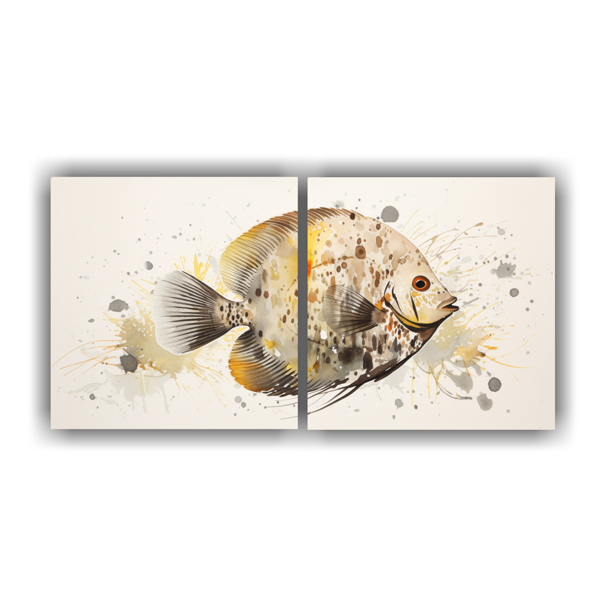 pinturas-decorativas-de-peces-disco-en-colores-mostaza-y-taupe-