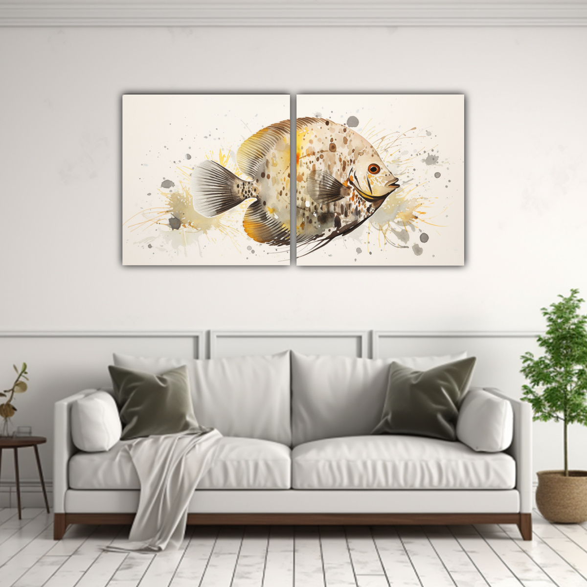 pinturas-decorativas-de-peces-disco-en-colores-mostaza-y-taupe-1-1