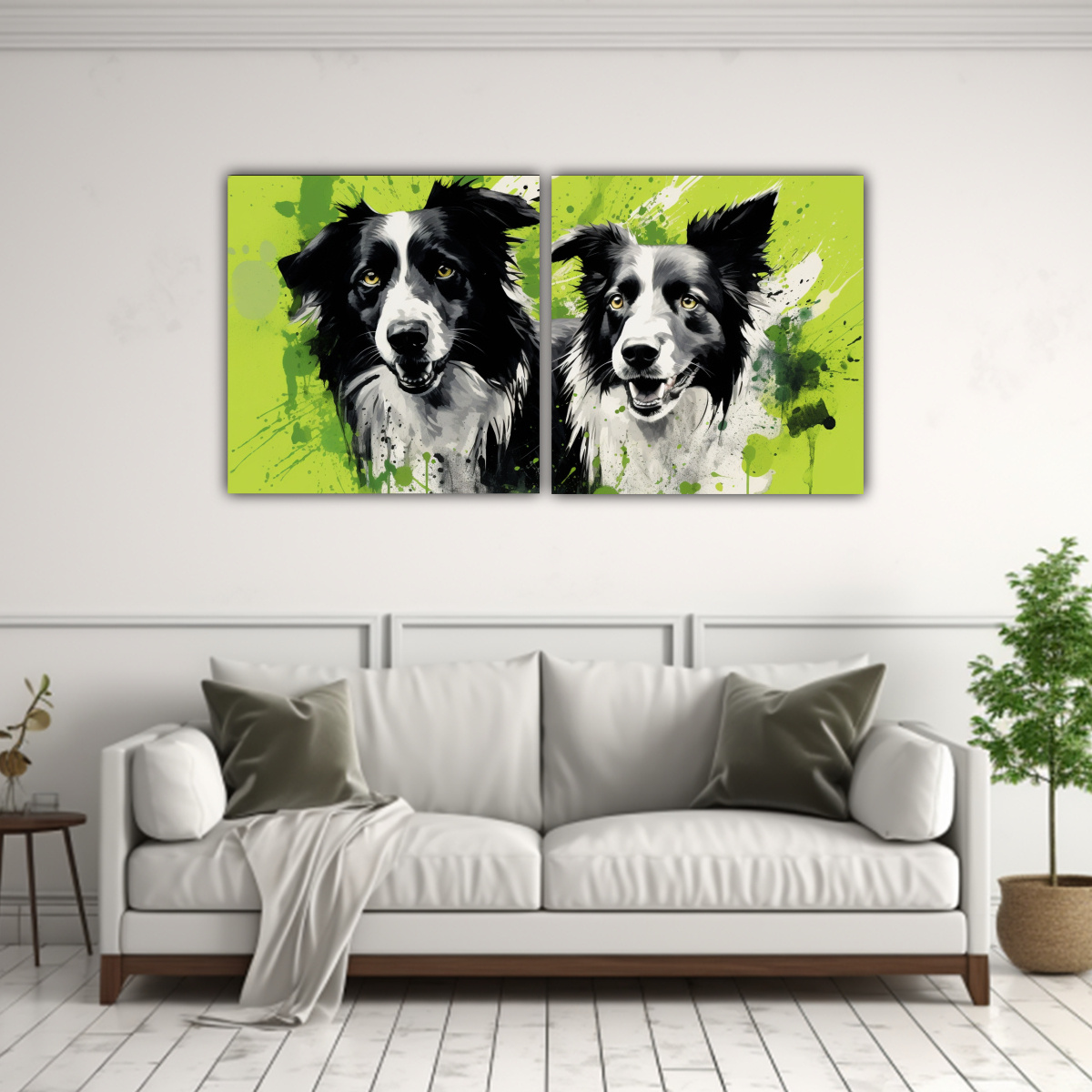 pinturas-decorativas-dormitorio-con-pastor-alem-n-y-collies-en-verde-y-negro-1