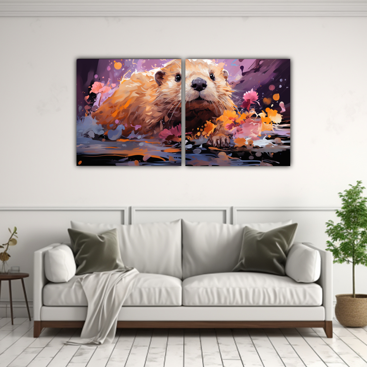 pinturas-decorativas-en-bastidor-beaver-y-rosa-beb-en-tela-canvas-neo-pop-art-1