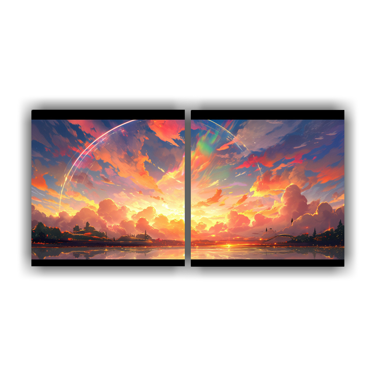 pinturas-decorativas-inspiradas-en-amaneceres-y-atardeceres-con-arco-ris-y-verde-