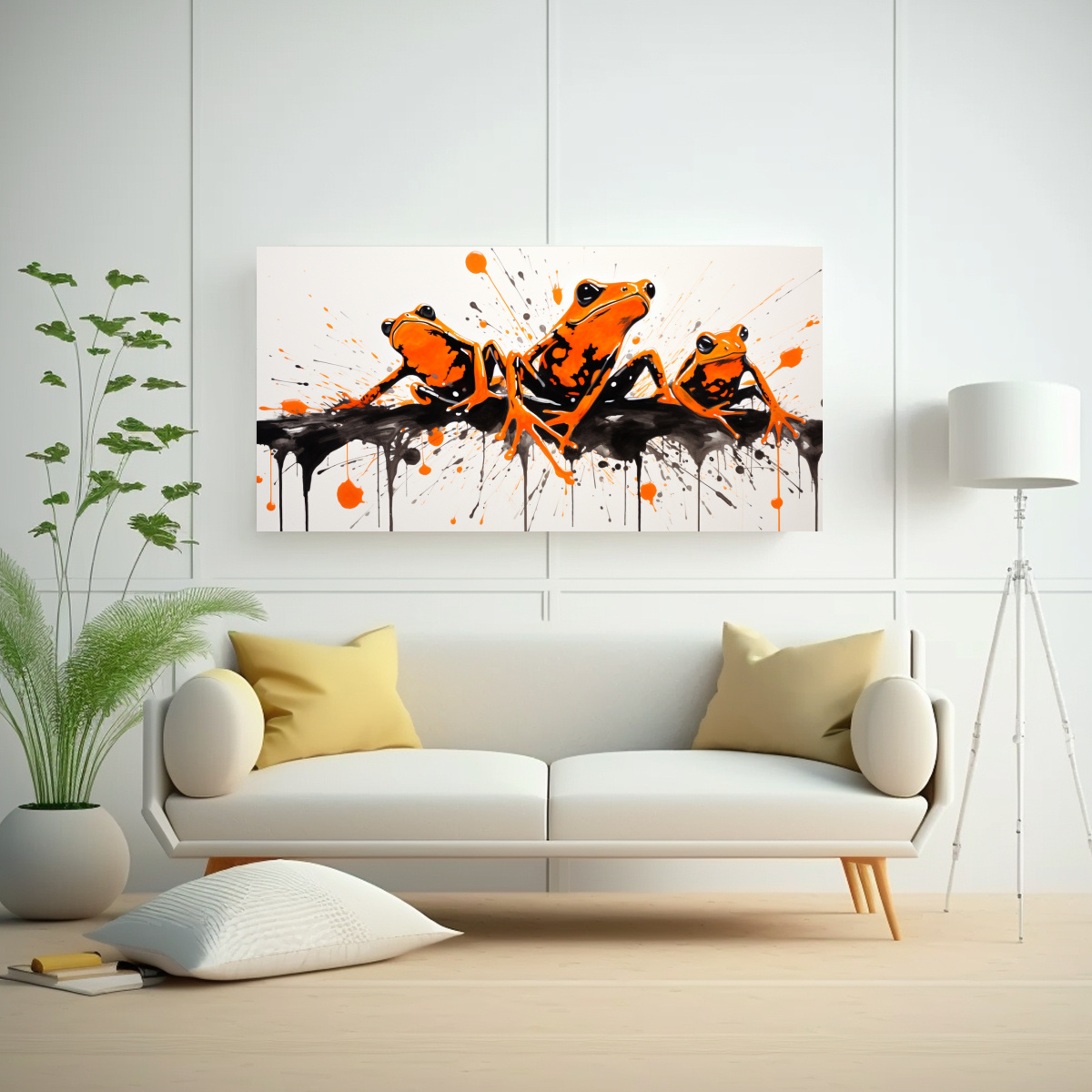 pinturas-decorativas-neo-pop-de-ranas-y-sapos-en-naranja-y-negro-1