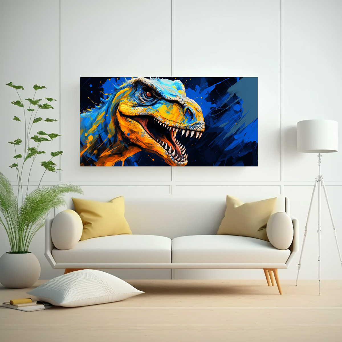 pinturas-decorativas-neo-pop-de-velociraptor-en-colores-topacio-y-azul-real-1