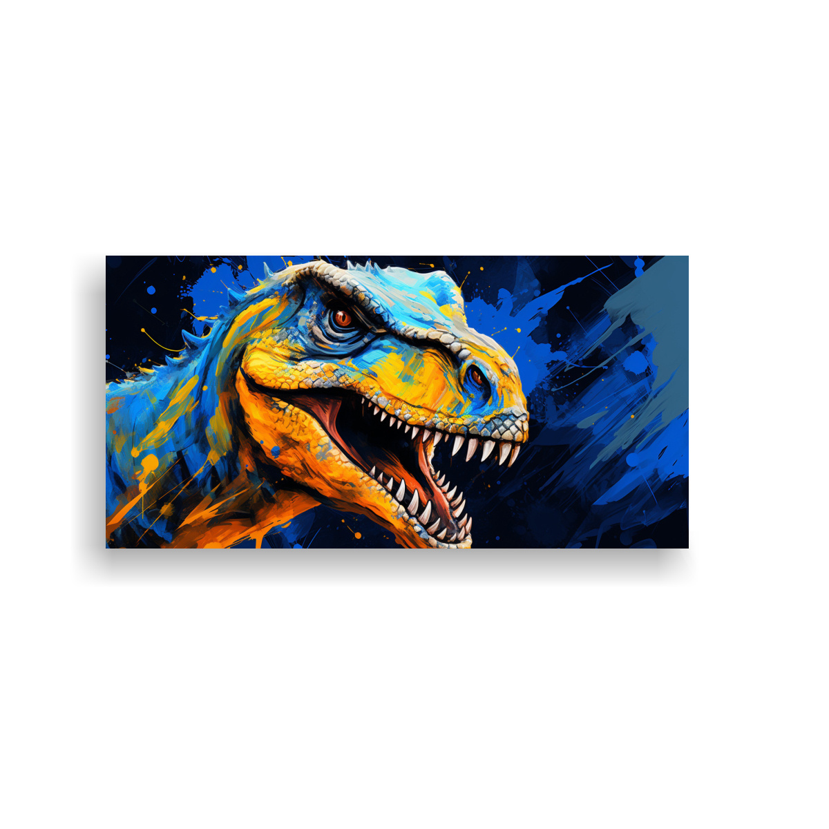 pinturas-decorativas-neo-pop-de-velociraptor-en-colores-topacio-y-azul-real