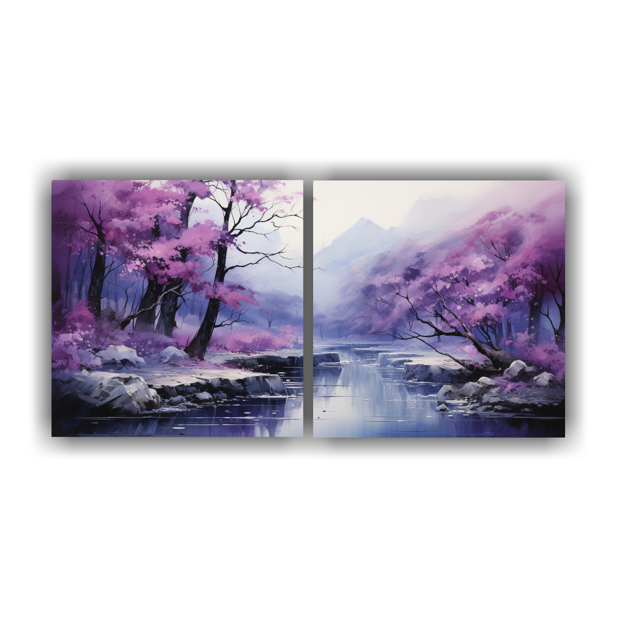 Pinturas Forestales En Púrpura Y Turquesa En Perspectiva De Concepto.