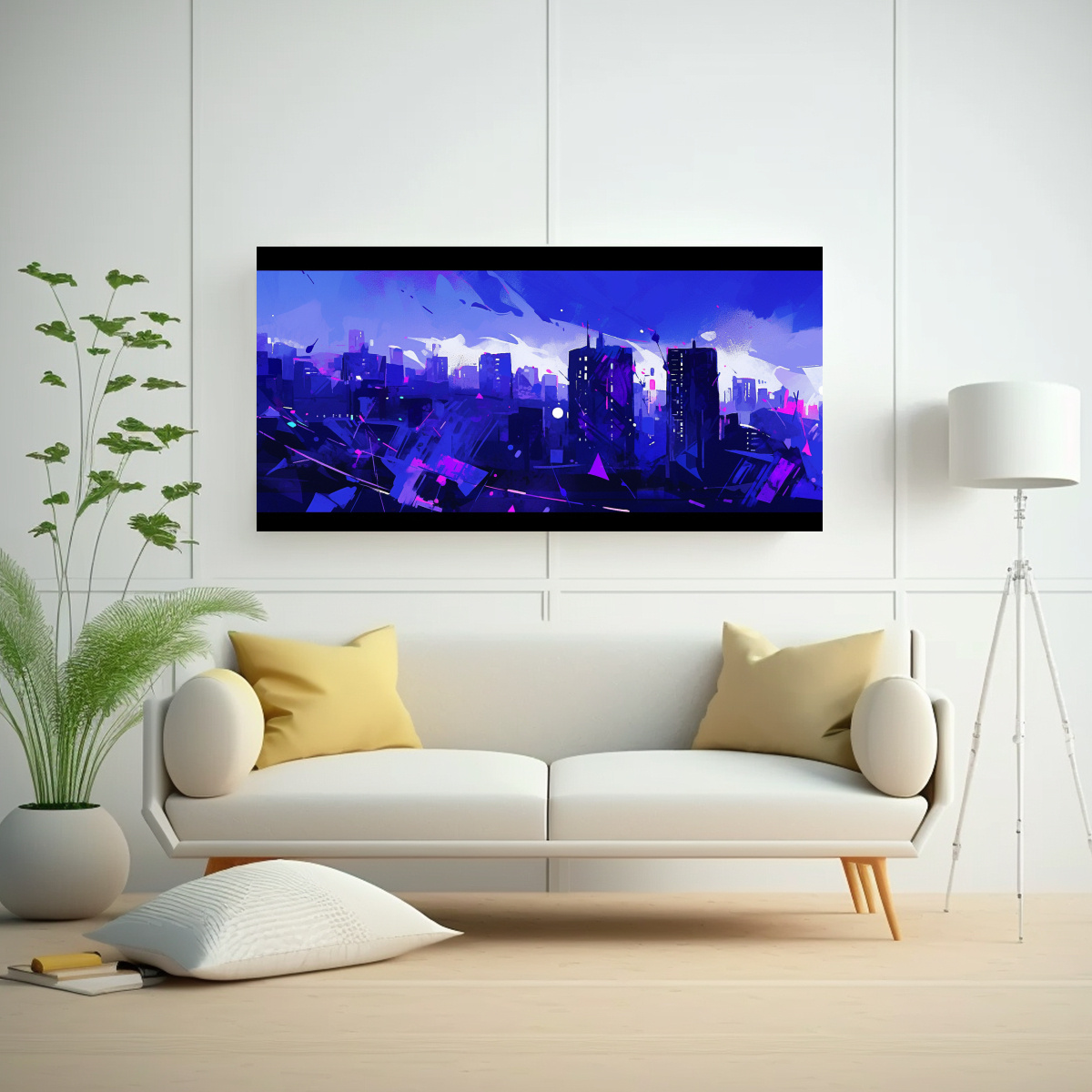 tela-en-bastidor-imagen-brillante-de-santiago-en-chile-en-colores-p-rpura-y-azul-neo-1