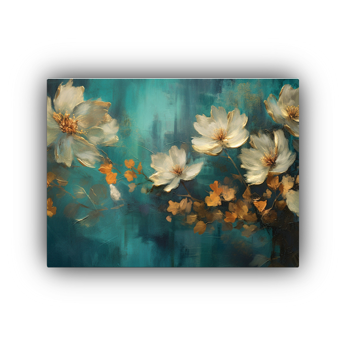 venta-de-arte-de-pared-escena-de-flores-pintadas-en-teal-texturizado-sutil