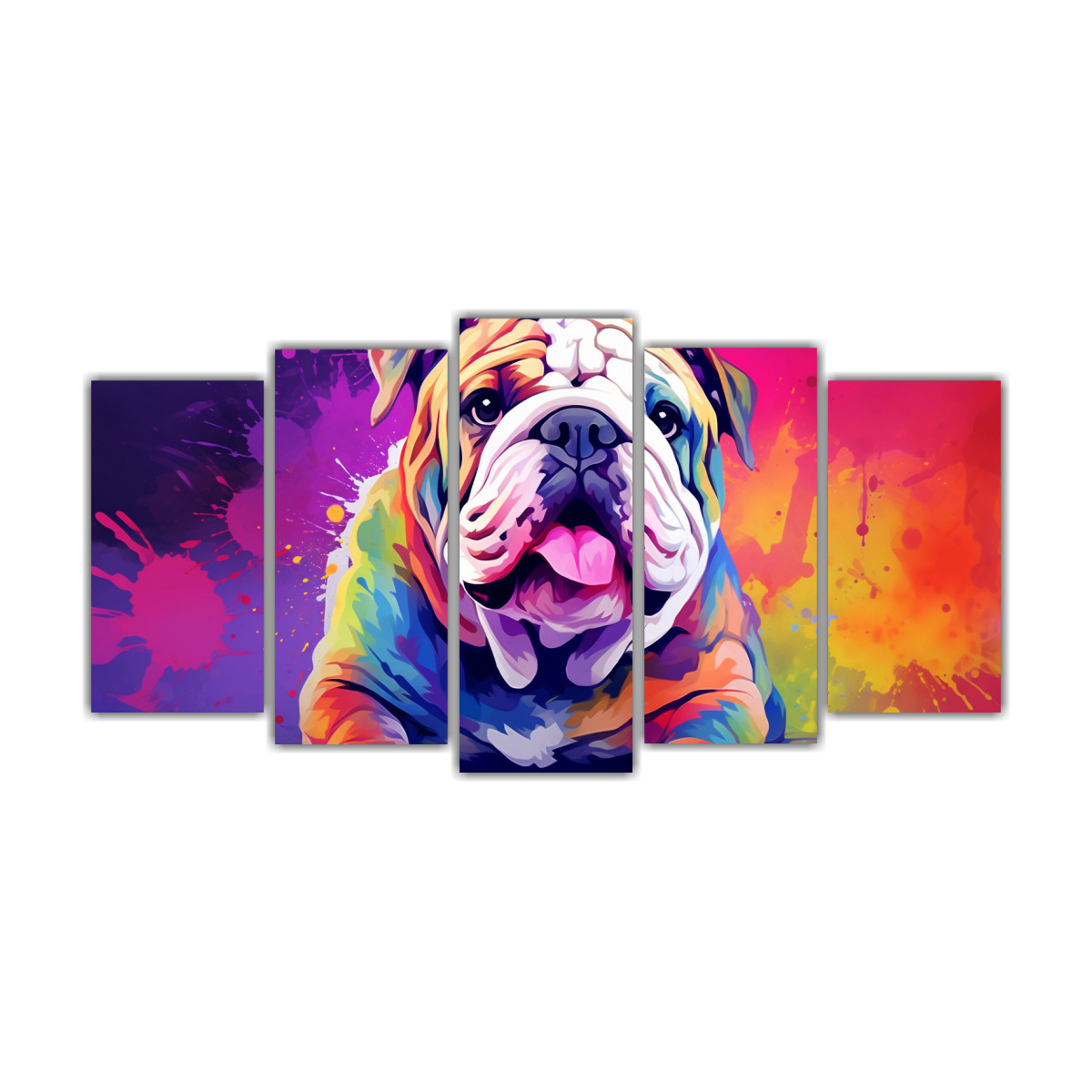 bulldog-arco-ris-estilo-neo-pop-5-composiciones-tela-canvas-