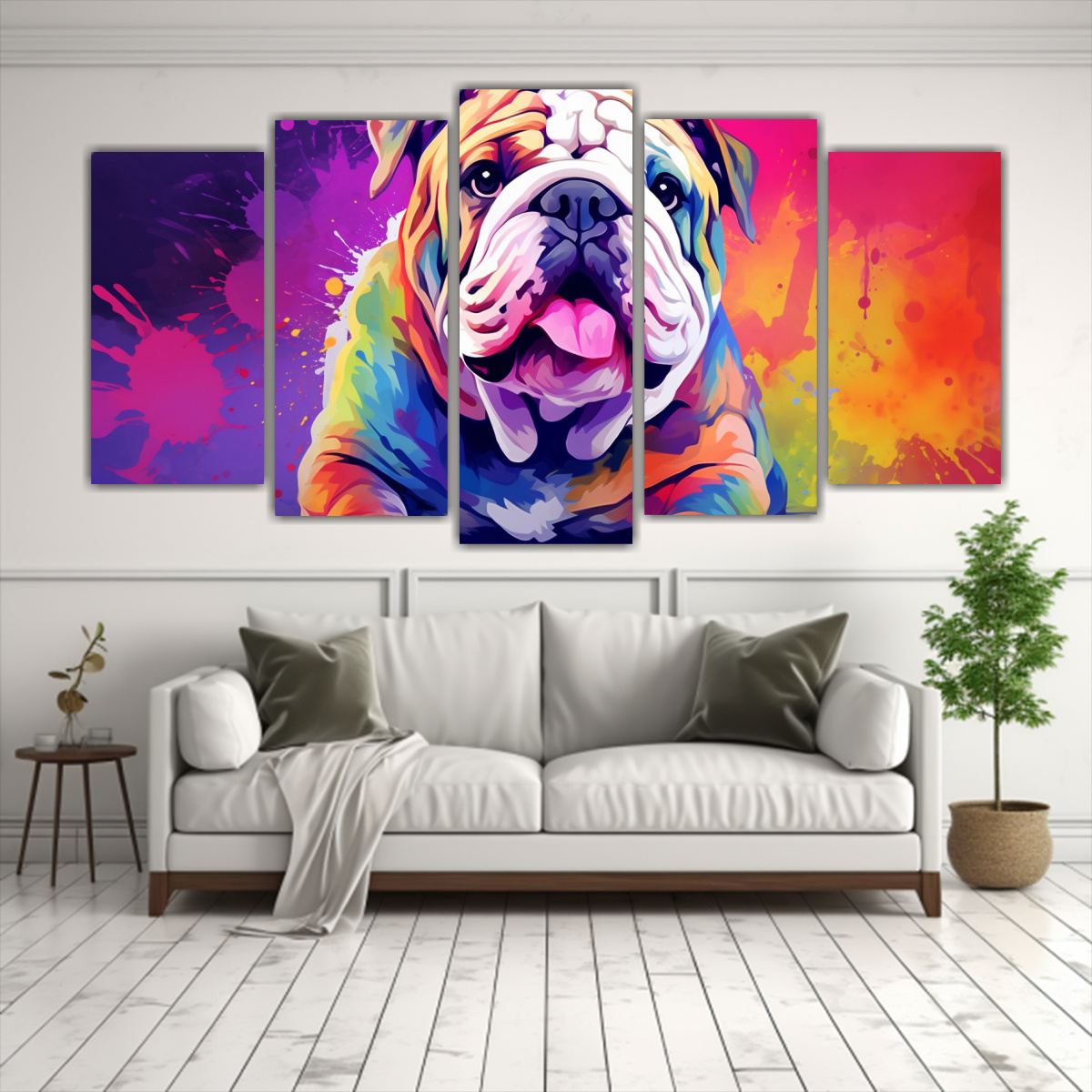 bulldog-arco-ris-estilo-neo-pop-5-composiciones-tela-canvas-1-1