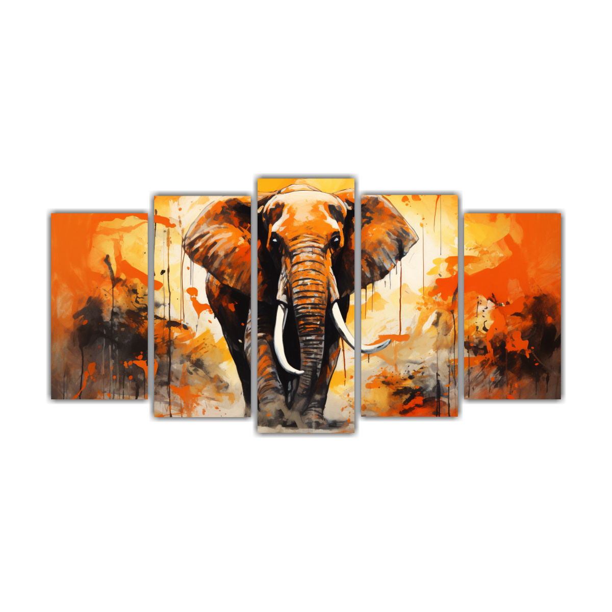 cinco-lienzos-de-belleza-natural-animales-legendarios-en-tonos-mezclados-y-naranja-quemado