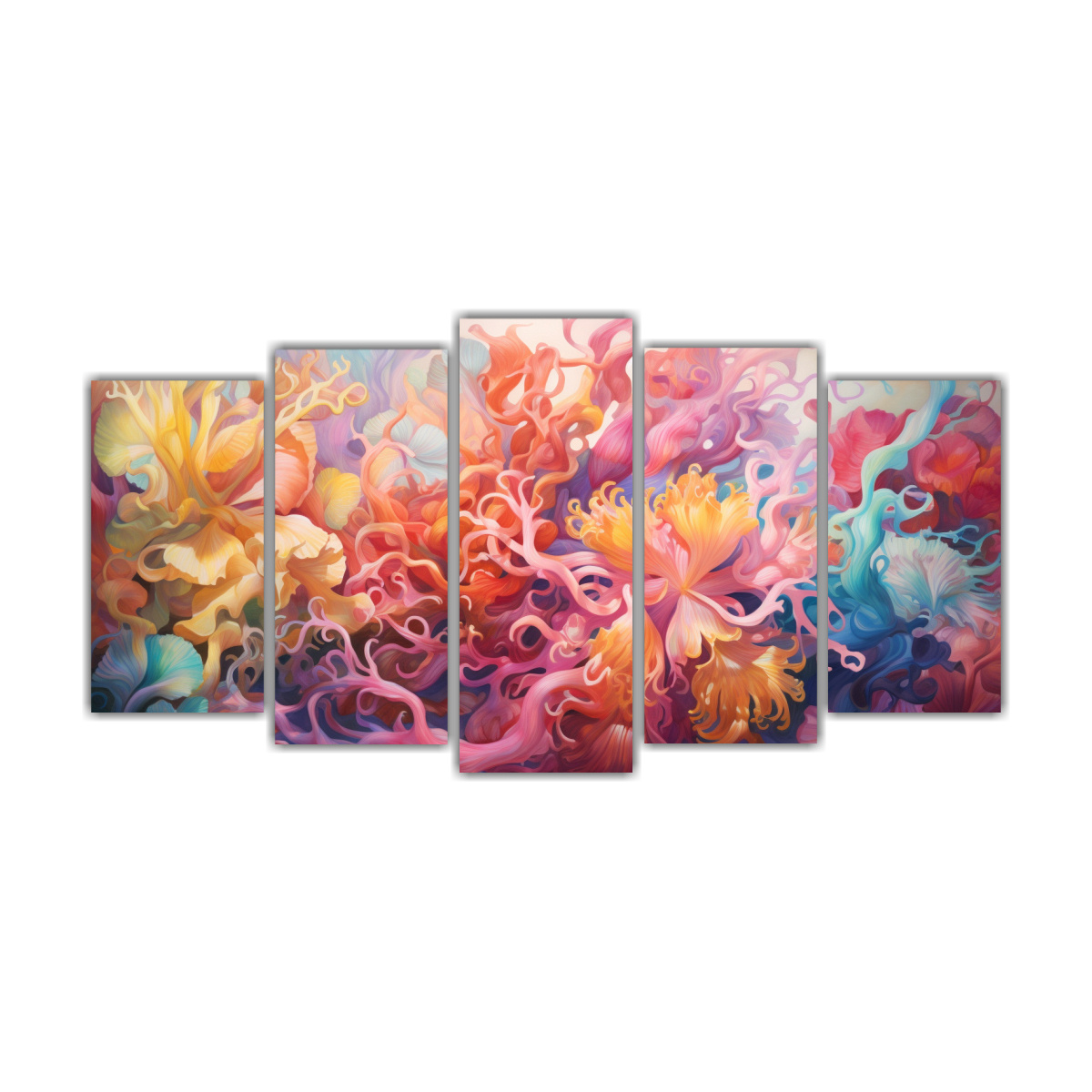 conjunto-5-cuadros-abstractos-en-coral-estilo-pintura-al-estilo-leo-colorida